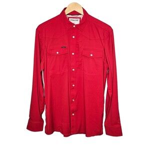 PONCHO Iceman Slim Fit Shirt Mens Small Long Sleeve Pearl Snap Red Fishing